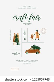 Christmas fair poster. Minimalist design template. Art and craft market. Vector illustration