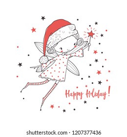 Christmas fairy. Cartoon vector illustration. Use for print design, surface design, gift, greeting cards