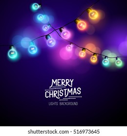 Christmas Fairy Lights - Seasonal decorations with colourful lights. Vector illustration.