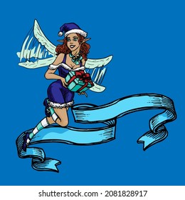 Christmas fairy vector illustration isolated on blue background