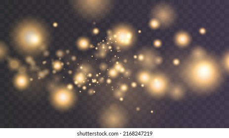 Christmas falling golden lights. Magic abstract gold dust and glare. Festive Christmas background. Light dust png.