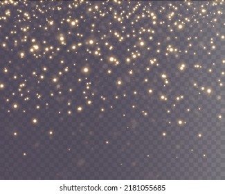 Christmas falling golden lights. Magic abstract gold dust and glare. Festive Christmas background. Light dust png.