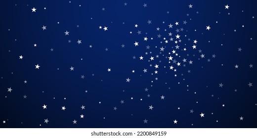 Christmas falling snow background. Subtle flying snow flakes and stars. Festive winter silver snowflake overlay template. Vector illustration