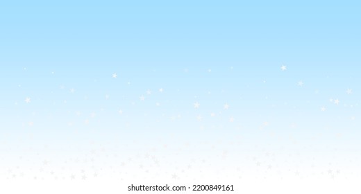 Christmas falling snow background. Subtle flying snow flakes and stars. Festive winter silver snowflake overlay template. Vector illustration