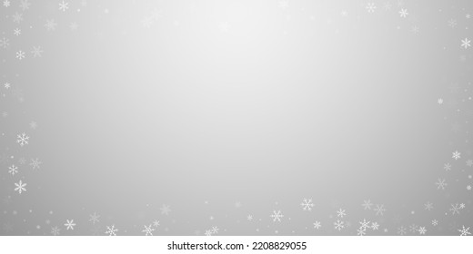Weihnachten fällt Schnee Hintergrund. Subtile fliegende Schneeflocken und Sterne. Festliche Winterschneeflocken-Overlay-Vorlage für Silberschneeflocken. Vektorgrafik