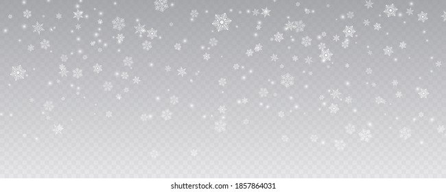 Christmas falling snow isolated transparent background. Winter snow storm backdrop. Vector illustration.