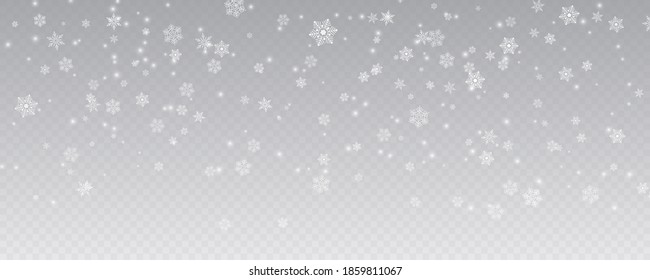 Christmas falling snow isolated transparent background. Winter snow storm backdrop. Vector illustration.