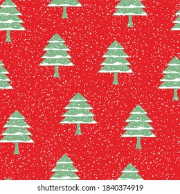 Christmas falling snow and trees seamless pattern