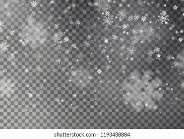 Christmas Falling Snow Vector Isolated On Dark Background. Snowflake Transparent Decoration Effect. Xmas Snow Flake Pattern. Magic White Snowfall Texture. Winter Snowstorm Backdrop Illustration.