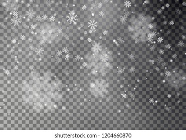 Christmas Falling Snow Vector Isolated On Dark Background. Horizontal Seamless Snowflake, Transparent Decoration Effect. Xmas Snow Flake. Magic White Snowfall Texture. Winter Snowstorm Illustration.