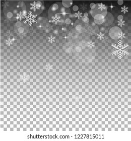 Christmas falling snow vector isolated on dark background.