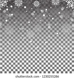 Christmas falling snow vector isolated on dark background.