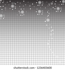 Christmas falling snow vector isolated on dark background.