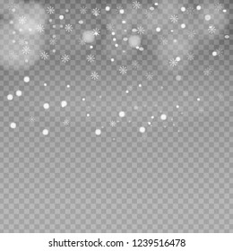 Christmas falling snow vector isolated on dark background.