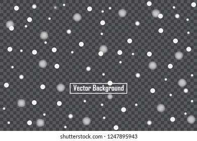 Christmas falling snow vector isolated on dark background. Snowflake transparent decoration effect. Xmas snow flake pattern. Magic white snowfall texture. Vector illustration. EPS10