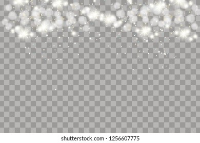 Christmas falling snow vector isolated on dark background. Snowflake transparent decoration effect. Snow flakes pattern. Magical white snowfall texture. Winter snowstorm background illustration. Glare