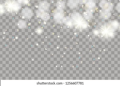 Christmas falling snow vector isolated on dark background. Snowflake transparent decoration effect. Snow flakes pattern. Magical white snowfall texture. Winter snowstorm background illustration. Glare