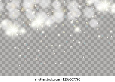 Christmas falling snow vector isolated on dark background. Snowflake transparent decoration effect. Snow flakes pattern. Magical white snowfall texture. Winter snowstorm background illustration. Glare