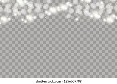 Christmas falling snow vector isolated on dark background. Snowflake transparent decoration effect. Snow flakes pattern. Magical white snowfall texture. Winter snowstorm background illustration. Glare