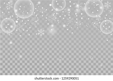 Christmas falling snow vector isolated on dark background. Snowflake transparent decoration effect. Xmas snow flake pattern. Magic white snowfall texture.