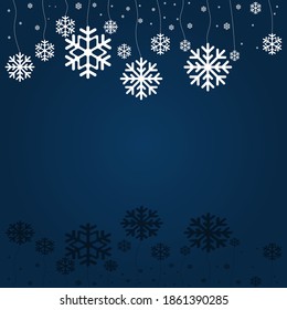 Christmas falling snowflake vector isolated on classic blue background. Snowflake decoration effect. Xmas snow flake pattern. Magic white snowfall texture. Winter snowstorm illustration.