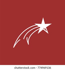 Christmas falling star vector icon with red background.