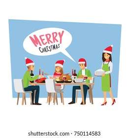 Christmas Family Dinner Table  ,Vector illustration 