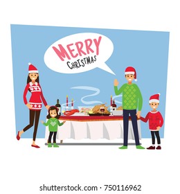 Christmas Family Dinner Table  ,Vector illustration 