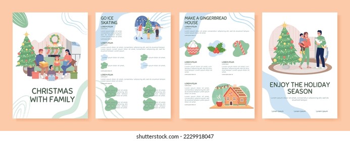 Christmas with family flat vector brochure template. Booklet, leaflet printable flat color designs. Editable magazine page, reports kit with text space. Sniglet, Comfortaa fonts used