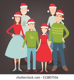 Christmas family portrait. Family holidays. Vector illustration