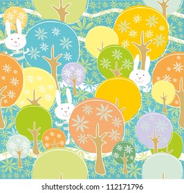 christmas fantasy  blooming forest with white rabbits