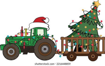 Christmas Farm House Tractor Vector, Christmas Svg