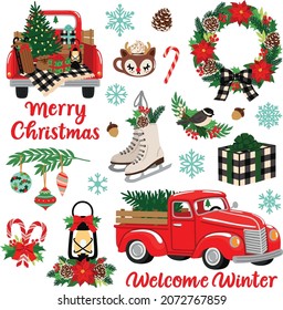 Christmas Farm House Vector Illustration Set 1