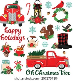 Christmas Farm house Vector illustrations Set 2