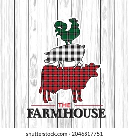 Christmas Farmhouse Animals With Plaid And Check Print 