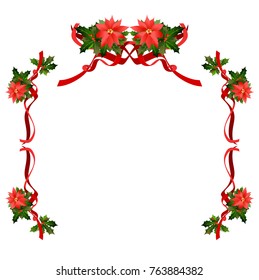 Christmas fesive poinsettia frame. Holiday image for design banner, ticket, invitation or card, leaflet and so on.