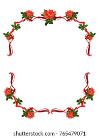 Christmas fesive poinsettia frame. Holiday image for design banner, ticket, invitation or card, leaflet and so on.