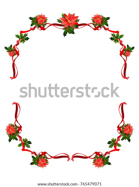 Christmas fesive\
poinsettia frame. Holiday image for design banner, ticket,\
invitation or card, leaflet and so\
on.