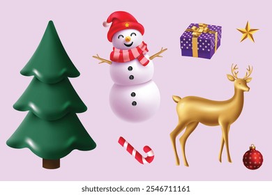 Christmas Festival Decorative Elements. Festive Vector Illustration For Discount Sale Offer Promotion, Greetings Card, Website, Advertisement, E-commerce.