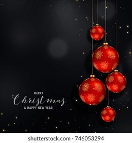 christmas festival design with hanging red golden balls