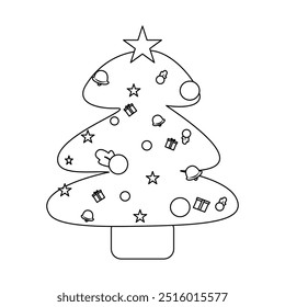 Christmas Festival Vector Pattern, Black and White Background, Children Coloring