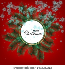 
Christmas festive abstract background, design of pine branches in the form of a wreath with snowflakes. New Year 2020