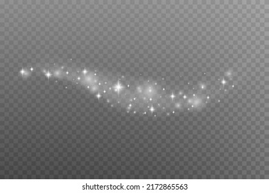 Weihnachtshintergrund. Pulver PNG. Magischer, leuchtender weißer Staub. Feinste, glänzende Staubpartikel fallen leicht ab. Fantastischer Schimmer-Effekt.
