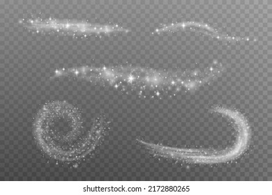 Christmas festive background. Magic shimmering dust on a transparent background. Small particles of light dust gently crumble. Fantastic sky in the stars.

