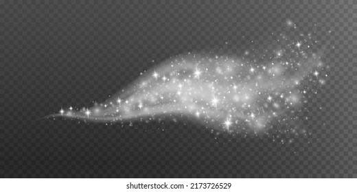 Christmas festive background. Magic shimmering dust on a transparent background. Small particles of light dust gently crumble. Fantastic sky in the stars.
