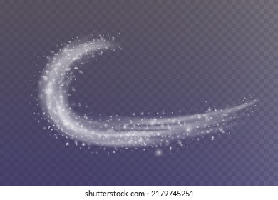 Christmas festive background. Magic shimmering dust on a transparent background. Small particles of light dust gently crumble. Fantastic sky in the stars.
