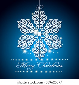Christmas Festive Background with snowflake and wording Merry Christmas. Free font used.