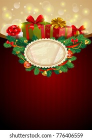 Christmas festive backgroung with gifts in traditional style.