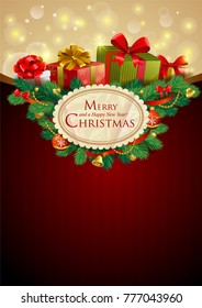 Christmas festive backgroung with gifts in traditional style.