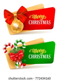Christmas festive banners set. Vector illustration. Isolated on white background.